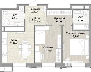 2-к квартира, вторичка, 54м2, 2/21 этаж