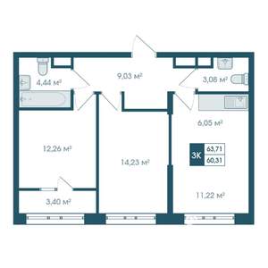 3-к квартира, вторичка, 64м2, 19/19 этаж