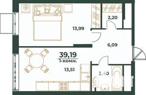 1-к квартира, вторичка, 39м2, 12/24 этаж