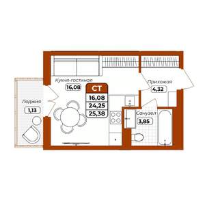 1-к квартира, вторичка, 25м2, 4/12 этаж