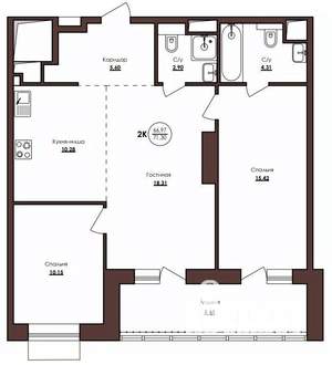 2-к квартира, строящийся дом, 71м2, 6/23 этаж
