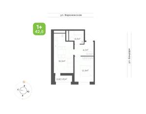 1-к квартира, вторичка, 43м2, 11/16 этаж
