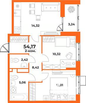 2-к квартира, вторичка, 54м2, 7/10 этаж