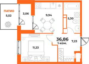 1-к квартира, вторичка, 37м2, 1/10 этаж