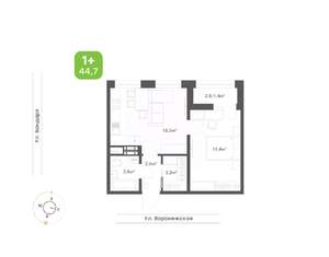 1-к квартира, вторичка, 45м2, 2/9 этаж