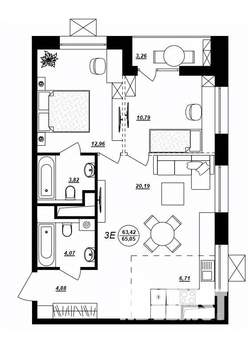 3-к квартира, строящийся дом, 65м2, 9/17 этаж