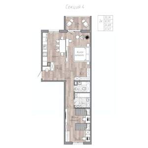 2-к квартира, строящийся дом, 65м2, 3/4 этаж