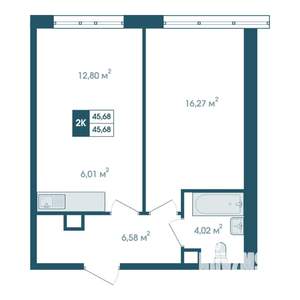 2-к квартира, строящийся дом, 46м2, 6/15 этаж