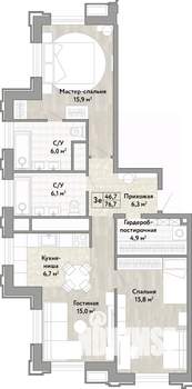 3-к квартира, вторичка, 77м2, 7/21 этаж
