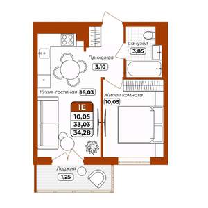 1-к квартира, вторичка, 34м2, 4/12 этаж