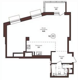 1-к квартира, строящийся дом, 58м2, 22/23 этаж