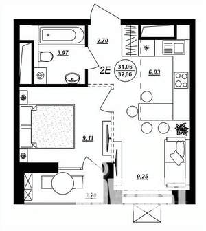 2-к квартира, строящийся дом, 33м2, 8/17 этаж