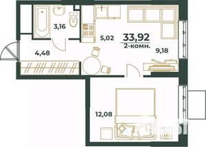 2-к квартира, вторичка, 34м2, 20/24 этаж