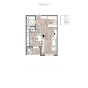 1-к квартира, строящийся дом, 44м2, 4/4 этаж