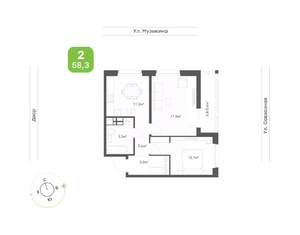 2-к квартира, вторичка, 58м2, 3/9 этаж