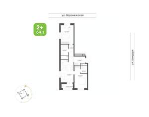 2-к квартира, вторичка, 64м2, 6/20 этаж