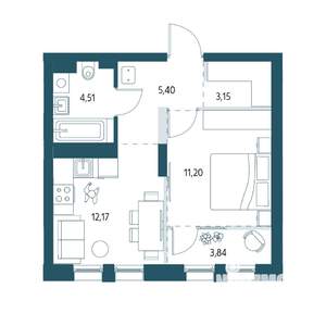 1-к квартира, вторичка, 38м2, 8/17 этаж