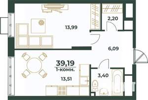 1-к квартира, вторичка, 39м2, 21/24 этаж