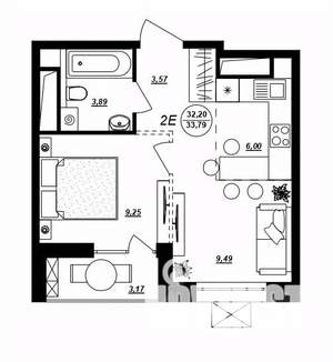 2-к квартира, строящийся дом, 34м2, 11/17 этаж
