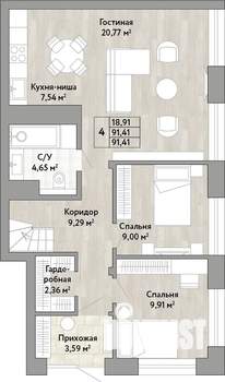 4-к квартира, вторичка, 91м2, 1/22 этаж