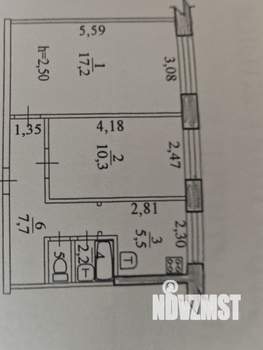 2-к квартира, вторичка, 44м2, 1/5 этаж