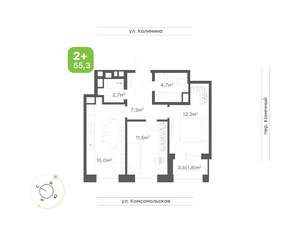 2-к квартира, вторичка, 55м2, 4/24 этаж