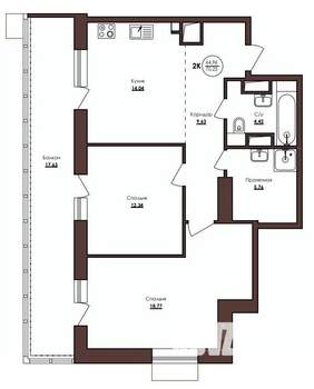 2-к квартира, строящийся дом, 70м2, 7/23 этаж