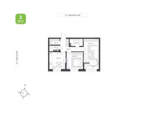 2-к квартира, вторичка, 58м2, 9/9 этаж