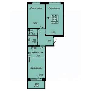 3-к квартира, строящийся дом, 59м2, 10/10 этаж