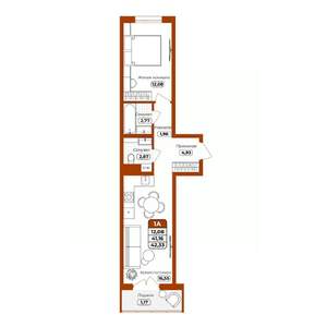 1-к квартира, вторичка, 42м2, 4/12 этаж