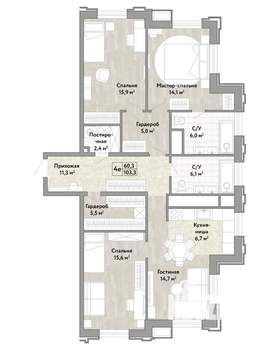 4-к квартира, строящийся дом, 103м2, 3/21 этаж