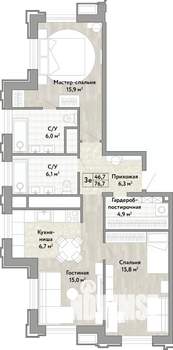3-к квартира, вторичка, 77м2, 3/21 этаж