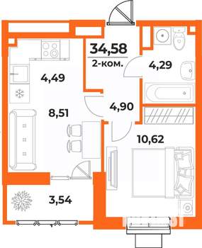 2-к квартира, вторичка, 35м2, 10/10 этаж