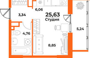 Студия квартира, вторичка, 26м2, 1/10 этаж
