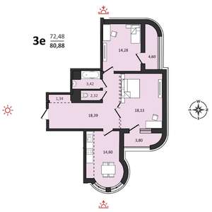 3-к квартира, вторичка, 77м2, 3/25 этаж