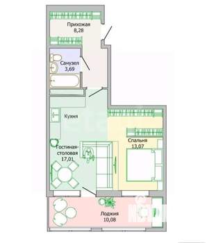 1-к квартира, сданный дом, 42м2, 2/18 этаж