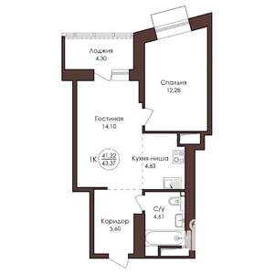 1-к квартира, вторичка, 43м2, 5/23 этаж