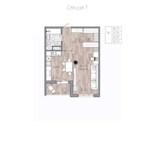 1-к квартира, строящийся дом, 44м2, 3/4 этаж