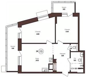 2-к квартира, вторичка, 61м2, 3/23 этаж