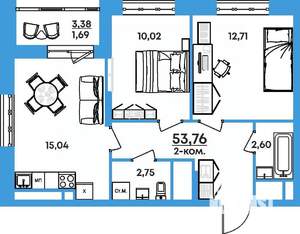 2-к квартира, вторичка, 54м2, 10/17 этаж