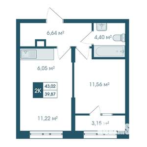 2-к квартира, строящийся дом, 43м2, 10/19 этаж