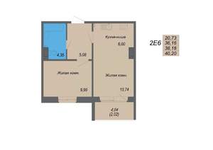 2-к квартира, строящийся дом, 40м2, 7/10 этаж
