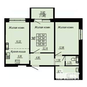 3-к квартира, строящийся дом, 56м2, 8/10 этаж