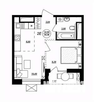 2-к квартира, строящийся дом, 34м2, 3/17 этаж