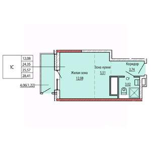 1-к квартира, строящийся дом, 25м2, 17/25 этаж