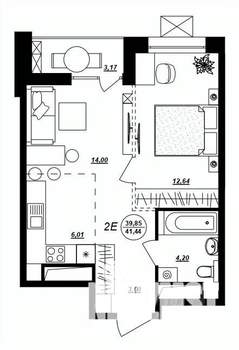 2-к квартира, строящийся дом, 41м2, 2/17 этаж