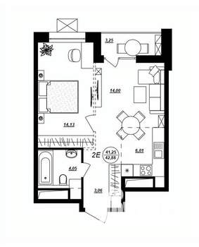 2-к квартира, строящийся дом, 43м2, 1/17 этаж