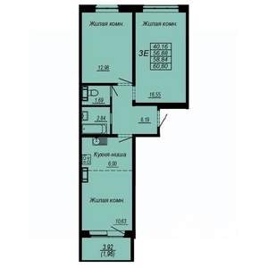 3-к квартира, строящийся дом, 59м2, 10/10 этаж