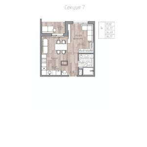 1-к квартира, строящийся дом, 34м2, 6/6 этаж