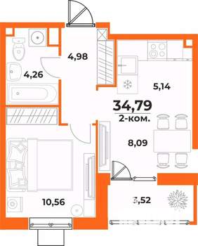 2-к квартира, вторичка, 35м2, 5/10 этаж